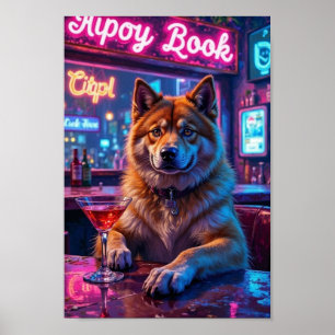Poster Scène de bar avec Akita américain, Chien drôle qui