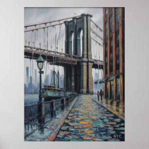 Poster Scène de bord de mer à New York sous la pluie, Pon