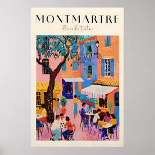 Poster Scène de café français coloré Montmartre Paris Imp