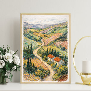 Poster Scène de campagne artistique de vignoble toscan