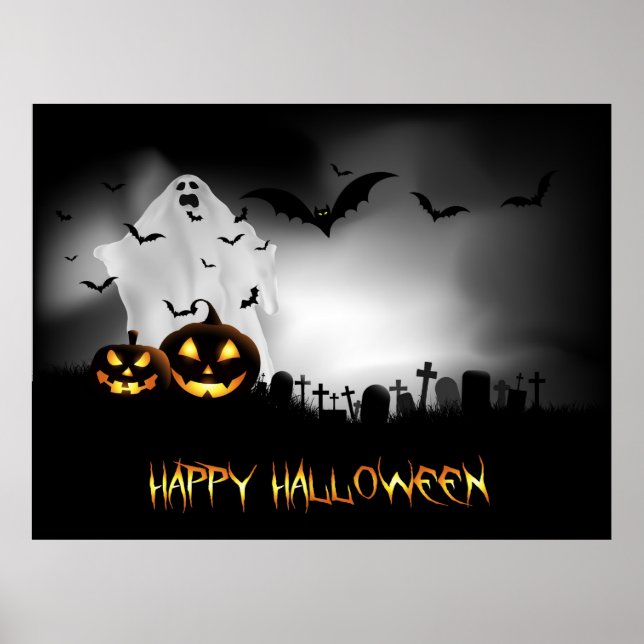 Poster Scène de cimetière Éffrayante d'Halloween (Devant)