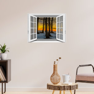 Poster Scène de coucher de soleil Vue de fenêtre fausse 3