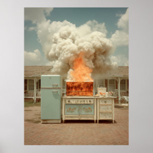 Poster Scène de cuisine vintage en plein air sous les fla