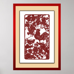 Poster Scène de découpe de papier Zodiac chinois