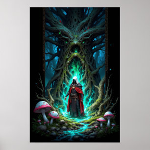 Poster Scène de forêt enchanteresse avec une figure mysté