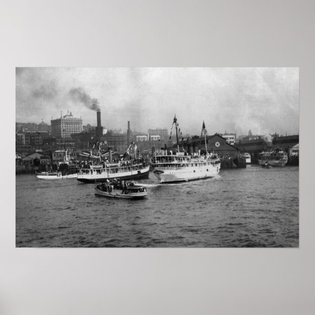 Poster Scène de front de mer avec navires de Seattle (Devant)