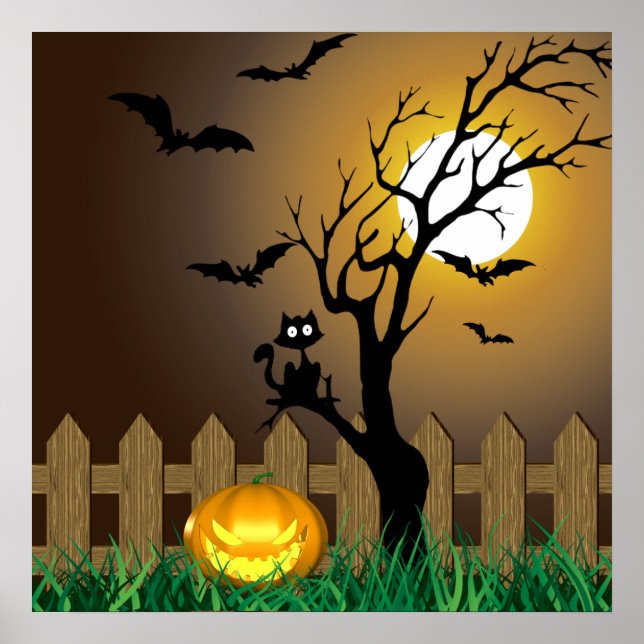 Poster Scène de jardin d'Halloween effrayant (Devant)
