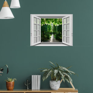 Poster Scène de jardin vue de fenêtre fausse 3D