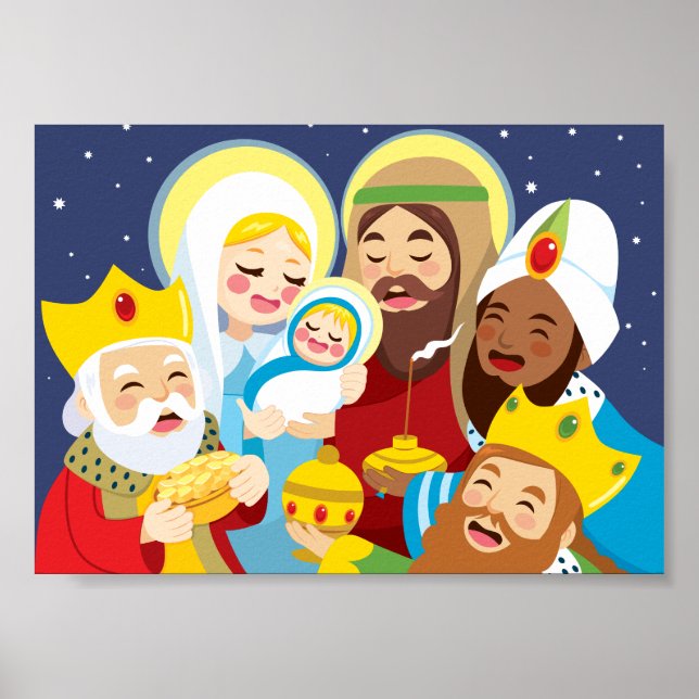 Poster Scène de la Nativité Bébé Jésus naissance (Devant)