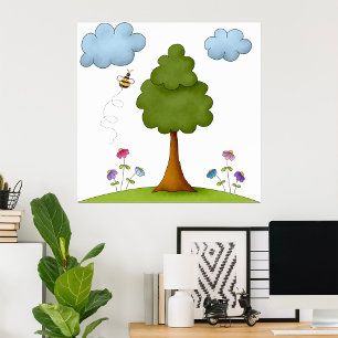 Poster Scène de la nature des abeilles et des arbres avec