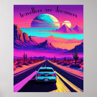 Scène de la route du désert psychédélique Vaporwav