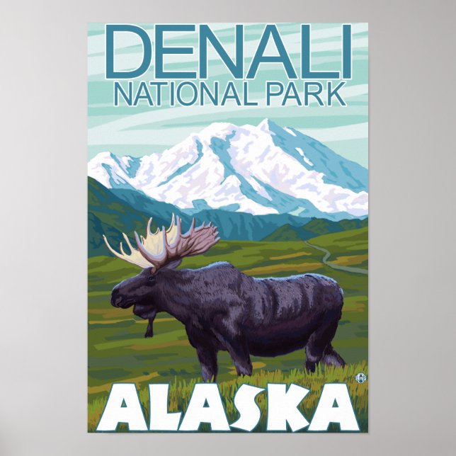 Poster Scène de l'orignal - Parc national Denali, Alaska (Devant)