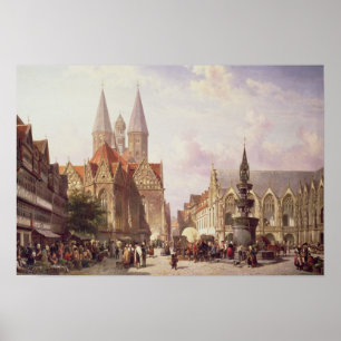 Poster Scène de marché à Braunschweig