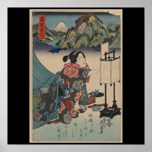 Poster Scène de montagne Vintage japonaise Ukiyo-e Lady