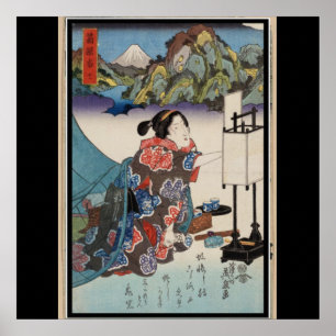 Poster Scène de montagne Vintage japonaise Ukiyo-e Lady
