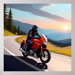 Poster Scène de moto sur une route de montagne pour les m