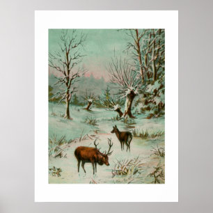 Poster Scène de neige avec cerf