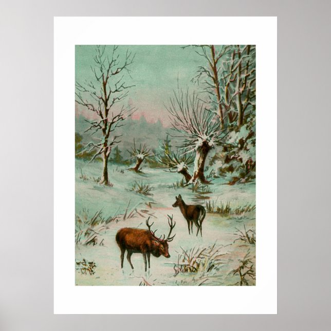 Poster Scène de neige avec cerf (Devant)