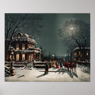 Poster Scène de Noël de neige victorienne