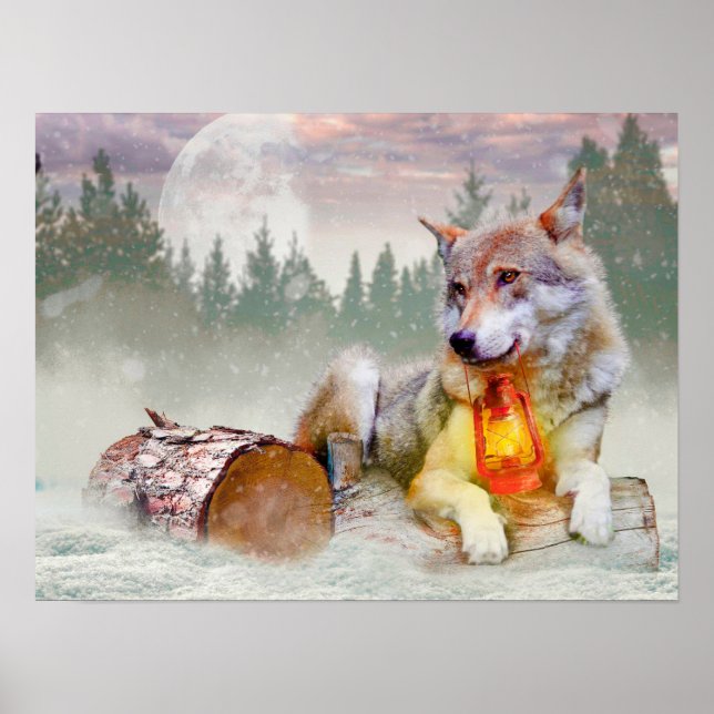 Poster Scène de Noël du loup d'hiver (Devant)