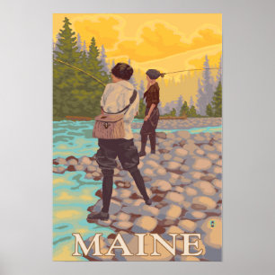 Poster Scène de pêche de mouche de MaineWomen