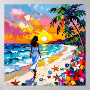 Poster Scène de plage abstraite au coucher du soleil vibr