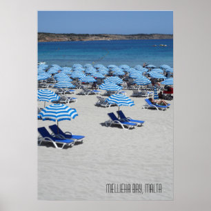 Poster Scène de plage de la baie de Mellieha à Malte