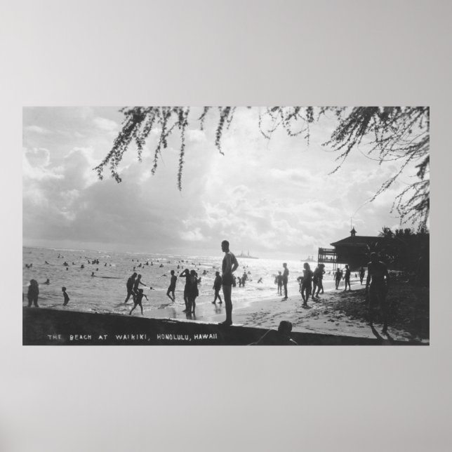 Poster Scène de plage de Waikiki à Honolulu (Devant)