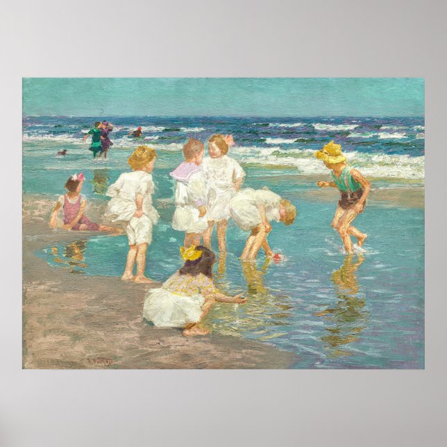 Poster Scène de plage impressionniste vintage (Devant)
