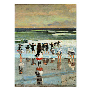 Poster Scène de plage, peinture vintage d'art