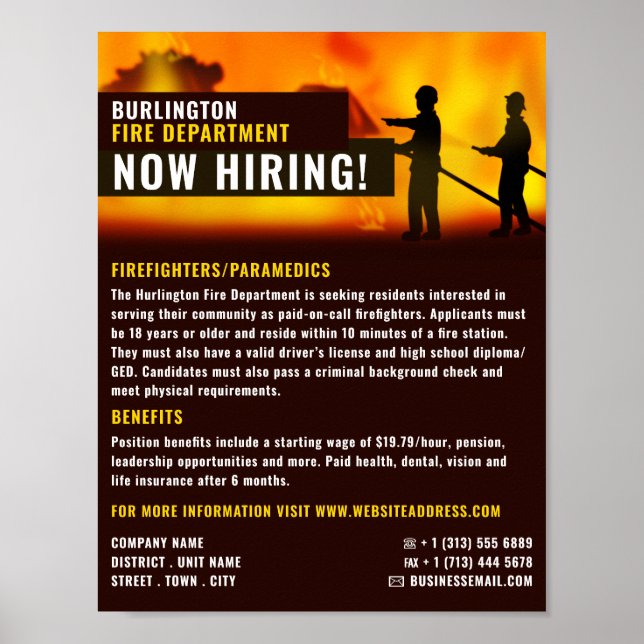 Poster Scène de pompier, recrutement de pompiers (Devant)