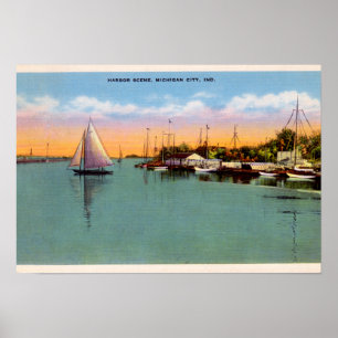 Poster Scène de port de l'Indiana de ville du Michigan