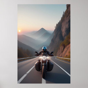 Poster Scène de road trip à moto pour motards et cavalier