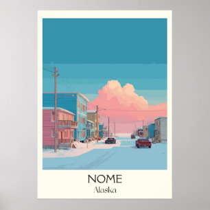 Poster Scène de rue de la ville d'hiver de Nome Alaska