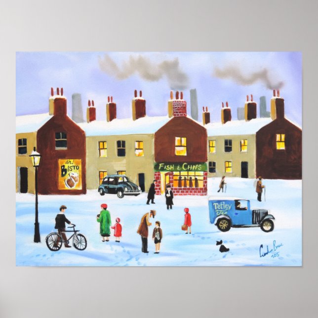 Poster Scène de rue d'hiver d'inspiration faible (Devant)