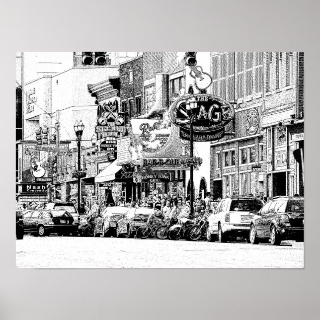 Poster SCÈNE DE RUE NASHVILLE — Stylo numérique et impres (Devant)