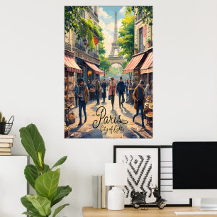Poster Scène De Rue Parisienne Avec Tour Eiffel