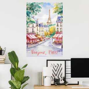 Poster Scène De Rue Parisienne Avec Tour Eiffel