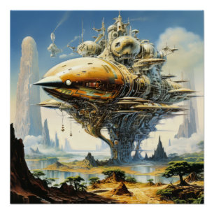 Poster Scène de science-fiction rétro