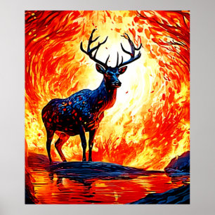Poster Scène de stade du cerf de feu - Crimson