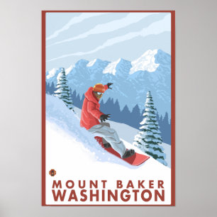 Poster Scène de surfeur - Baker de bâti, Washington