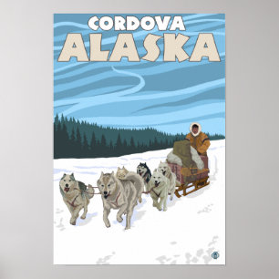 Poster Scène de traînée de chien - Cordova, Alaska
