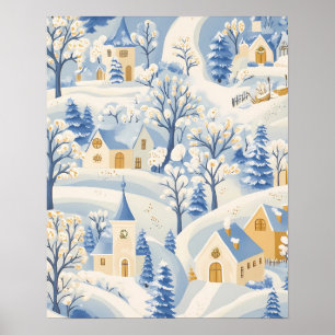 Poster Scène de village d'hiver charmante dans un paysage