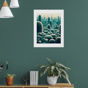 Poster Scène désertique vibre, grands cactus, silhouette 
