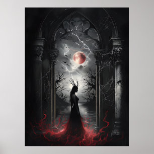 Poster Scène d'Imaginaire gothique - Silhouette de lune r