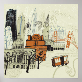 Poster Scène Doodle San Francisco