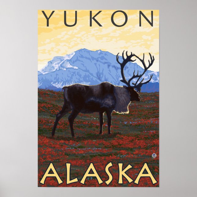 Poster Scène du caribou - Yukon, Alaska (Devant)