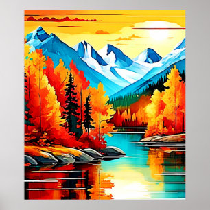 Poster Scène du lac de montagne d'automne