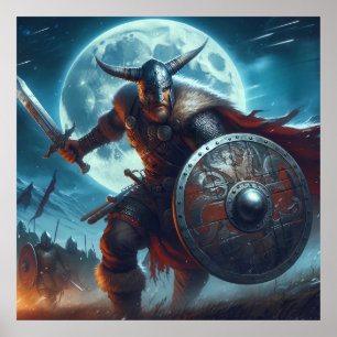 Poster Scène majestueuse de Lune Bleue Viking