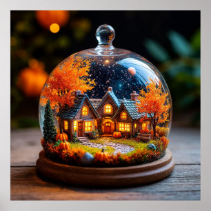 Poster Scène miniature de cottage d'automne